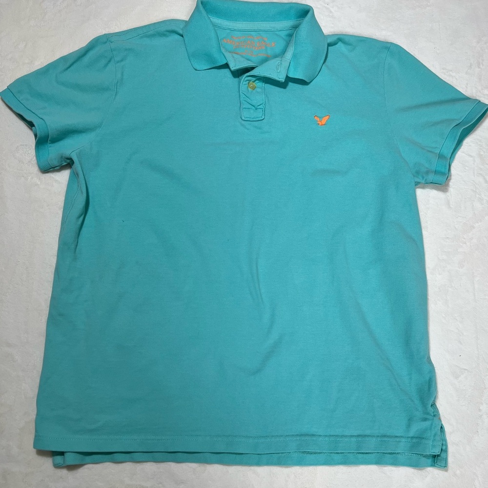 Y2K American Eagle Teal Polo Shirt with Orange Logo